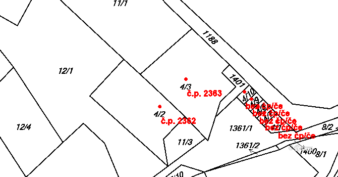 Šumperk 2363 na parcele st. 4/3 v KÚ Horní Temenice, Katastrální mapa