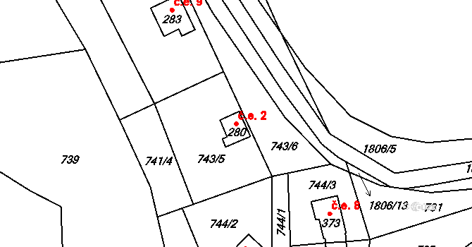 Rýzmburk 2, Hulice na parcele st. 280 v KÚ Hulice, Katastrální mapa