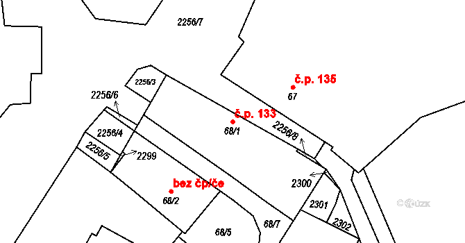 Pecerady 133, Týnec nad Sázavou na parcele st. 68/1 v KÚ Pecerady, Katastrální mapa