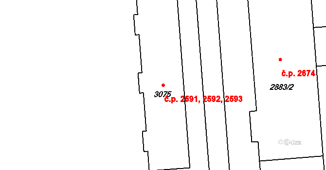 Kročehlavy 2591,2592,2593, Kladno na parcele st. 3075 v KÚ Kročehlavy, Katastrální mapa