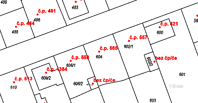 Úvaly 565 na parcele st. 604 v KÚ Úvaly u Prahy, Katastrální mapa