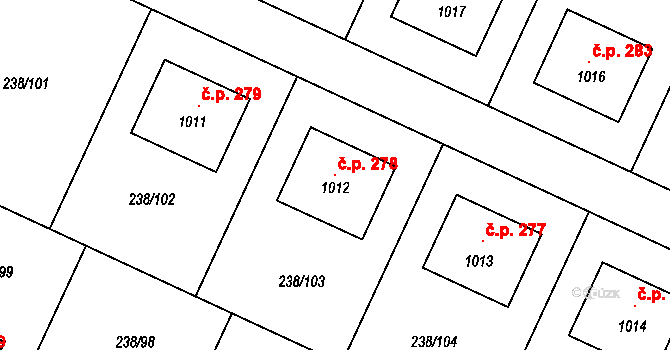 Horoušany 278 na parcele st. 1012 v KÚ Horoušany, Katastrální mapa