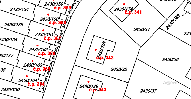 Dačice V 342, Dačice na parcele st. 2430/154 v KÚ Dačice, Katastrální mapa