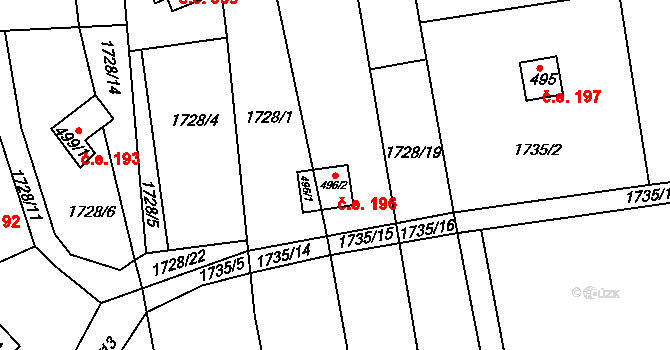 Chyňava 196 na parcele st. 496/1 v KÚ Chyňava, Katastrální mapa