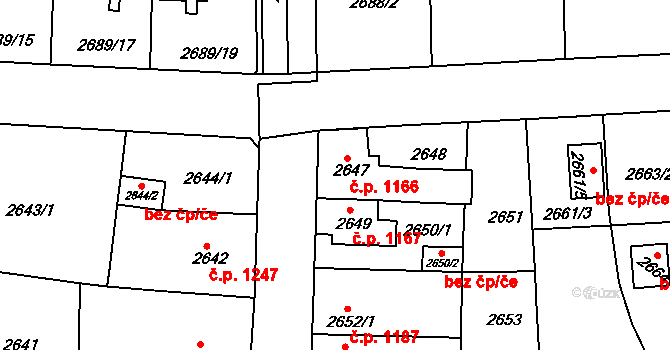Tachov 1166 na parcele st. 2647 v KÚ Tachov, Katastrální mapa