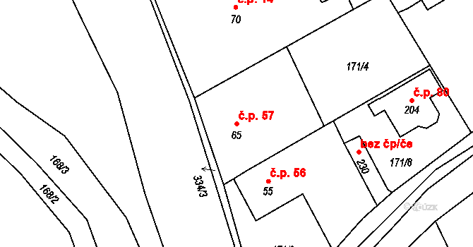 Štěnkov 57, Třebechovice pod Orebem na parcele st. 65 v KÚ Štěnkov, Katastrální mapa
