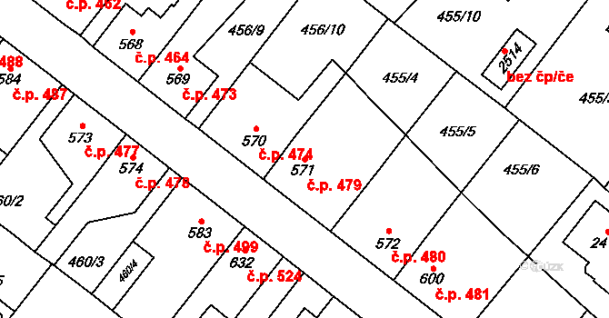 Třebechovice pod Orebem 479 na parcele st. 571 v KÚ Třebechovice pod Orebem, Katastrální mapa