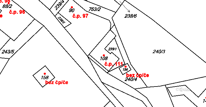 Řimice 111, Bílá Lhota na parcele st. 108 v KÚ Řimice, Katastrální mapa