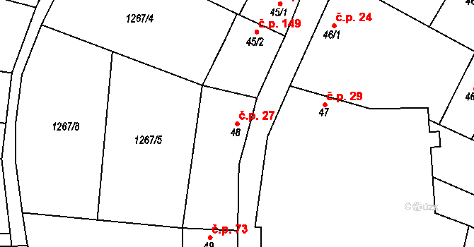 Mšené-lázně 27 na parcele st. 48 v KÚ Mšené-lázně, Katastrální mapa
