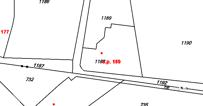 Lutyně 159, Orlová na parcele st. 1188 v KÚ Horní Lutyně, Katastrální mapa
