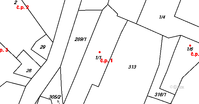 Kamenná Lhota 1, Borotín na parcele st. 1/1 v KÚ Kamenná Lhota u Borotína, Katastrální mapa