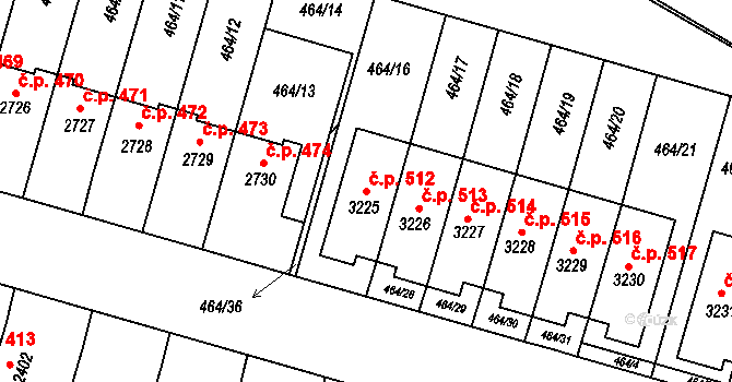 Holínské Předměstí 512, Jičín na parcele st. 3225 v KÚ Jičín, Katastrální mapa