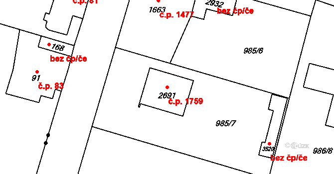 Hořice 1759 na parcele st. 2691 v KÚ Hořice v Podkrkonoší, Katastrální mapa