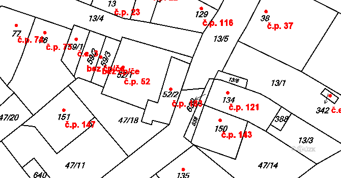 Dobříň 183 na parcele st. 52/2 v KÚ Dobříň, Katastrální mapa