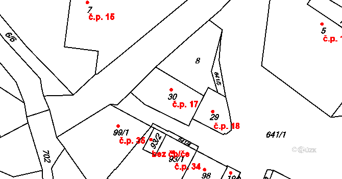 Bžany 17 na parcele st. 30 v KÚ Bžany, Katastrální mapa