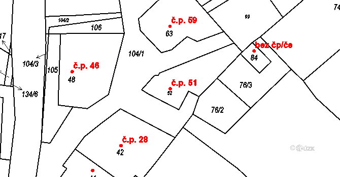Mastník 51 na parcele st. 52 v KÚ Mastník, Katastrální mapa