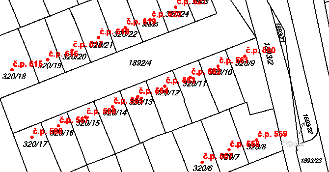 Předměstí 563, Svitavy na parcele st. 320/12 v KÚ Svitavy-předměstí, Katastrální mapa