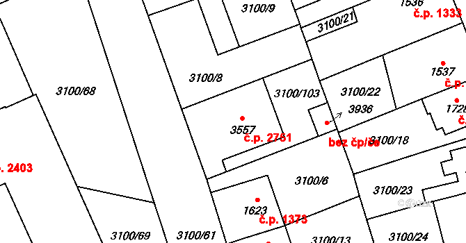 Břeclav 2751 na parcele st. 3557 v KÚ Břeclav, Katastrální mapa