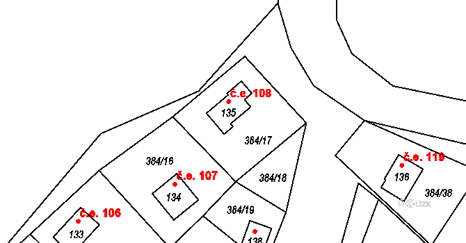 Nečemice 108, Tuchořice na parcele st. 135 v KÚ Nečemice, Katastrální mapa