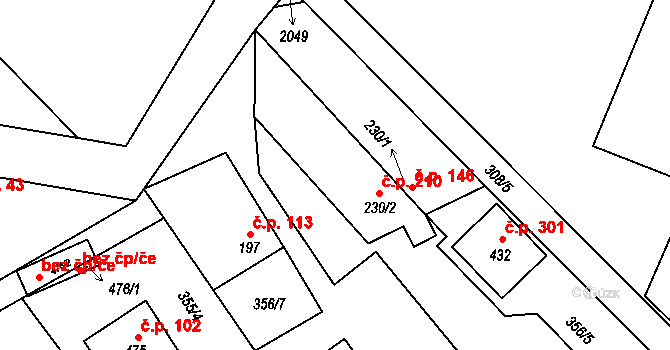 Milíkov 210 na parcele st. 230/2 v KÚ Milíkov u Jablunkova, Katastrální mapa