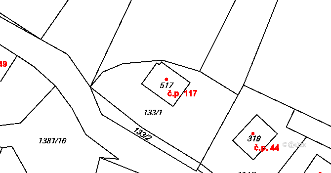 Skalice 117, Frýdek-Místek na parcele st. 517 v KÚ Skalice u Frýdku-Místku, Katastrální mapa