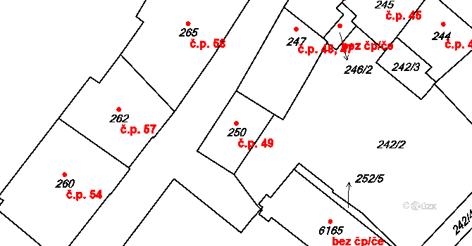 Cheb 49 na parcele st. 250 v KÚ Cheb, Katastrální mapa