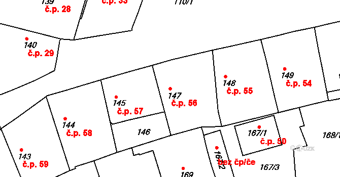 Velký Borek 56 na parcele st. 147 v KÚ Velký Borek, Katastrální mapa