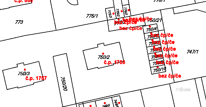 Turnov 1756 na parcele st. 750/2 v KÚ Turnov, Katastrální mapa
