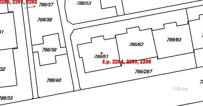 Horní Počernice 2283,2284,2285, Praha na parcele st. 786/61 v KÚ Horní Počernice, Katastrální mapa