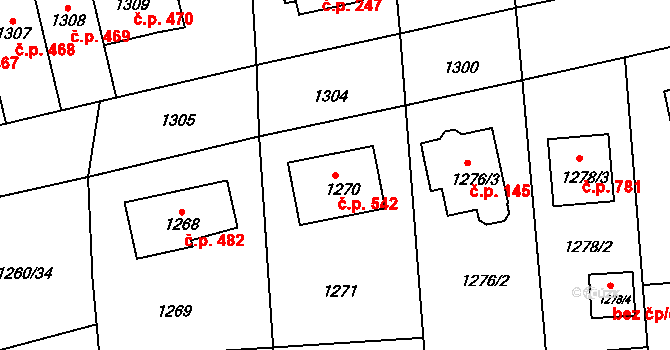 Vinoř 542, Praha na parcele st. 1270 v KÚ Vinoř, Katastrální mapa