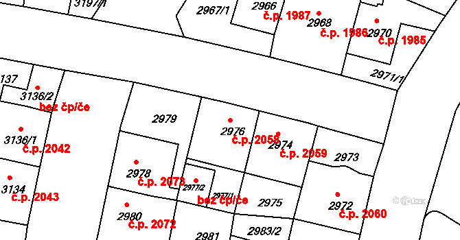 Žižkov 2058, Praha na parcele st. 2976 v KÚ Žižkov, Katastrální mapa