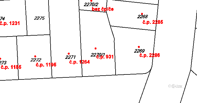 Smíchov 931, Praha na parcele st. 2270/1 v KÚ Smíchov, Katastrální mapa
