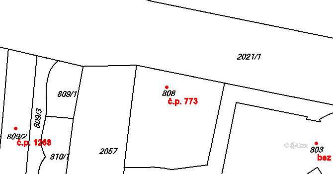 Košíře 773, Praha na parcele st. 808 v KÚ Košíře, Katastrální mapa