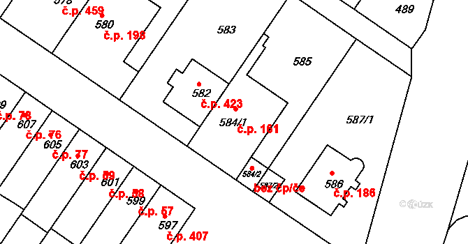 Jinonice 161, Praha na parcele st. 584/1 v KÚ Jinonice, Katastrální mapa