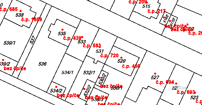 Kyje 720, Praha na parcele st. 531 v KÚ Kyje, Katastrální mapa