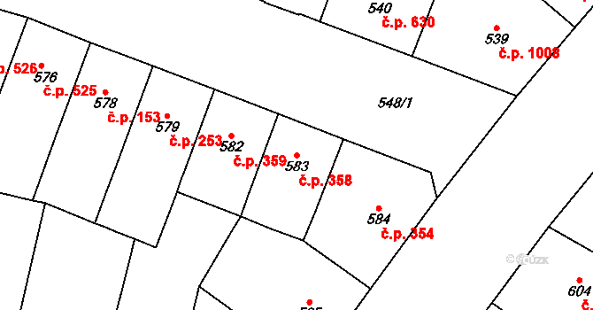 Vršovice 358, Praha na parcele st. 583 v KÚ Vršovice, Katastrální mapa
