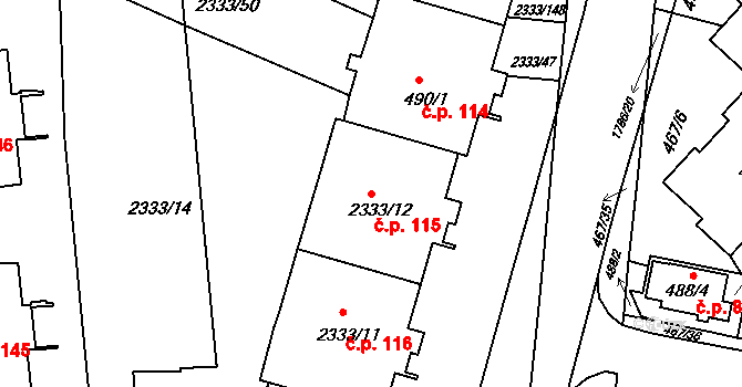 Příbram III 115, Příbram na parcele st. 2333/12 v KÚ Příbram, Katastrální mapa