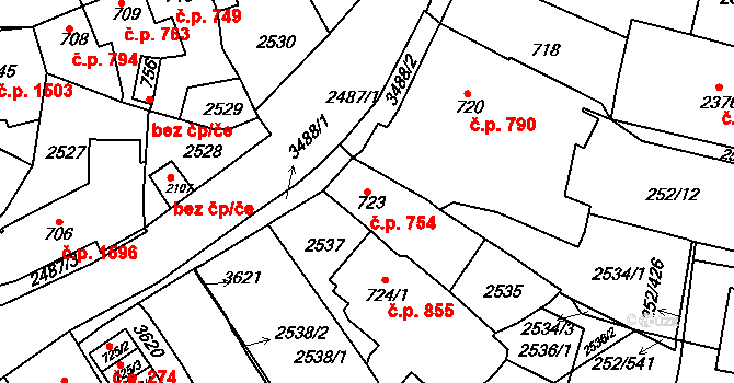 Rosice 754 na parcele st. 723 v KÚ Rosice u Brna, Katastrální mapa