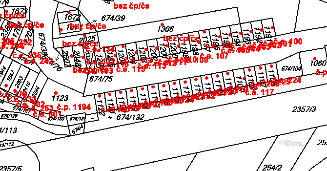 Rosice 124 na parcele st. 1116 v KÚ Rosice u Brna, Katastrální mapa
