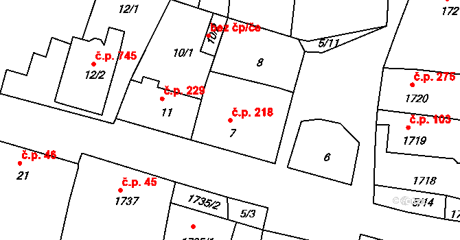Střelice 218 na parcele st. 7 v KÚ Střelice u Brna, Katastrální mapa