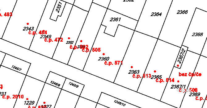 Kuřim 571 na parcele st. 2360 v KÚ Kuřim, Katastrální mapa