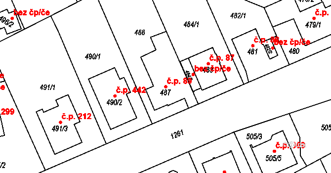 Hradiště 89, Plzeň na parcele st. 487 v KÚ Hradiště u Plzně, Katastrální mapa
