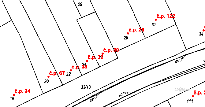 Malhostovice 80 na parcele st. 27 v KÚ Malhostovice, Katastrální mapa