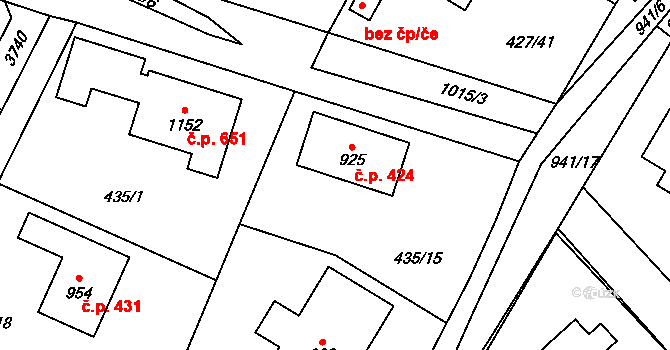 Velké Popovice 424 na parcele st. 925 v KÚ Velké Popovice, Katastrální mapa