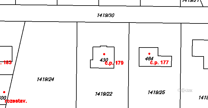 Kájov 179 na parcele st. 430 v KÚ Kladné, Katastrální mapa