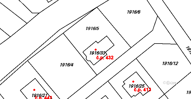 Rumburk 1 432, Rumburk na parcele st. 1916/33 v KÚ Rumburk, Katastrální mapa