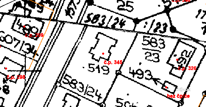 Horní Ředice 345 na parcele st. 519 v KÚ Horní Ředice, Katastrální mapa