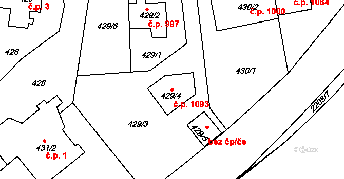 Střešovice 1093, Praha na parcele st. 429/4 v KÚ Střešovice, Katastrální mapa