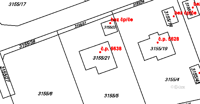 Chomutov 5638 na parcele st. 3155/21 v KÚ Chomutov II, Katastrální mapa