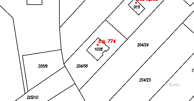Luka nad Jihlavou 774 na parcele st. 1028 v KÚ Luka nad Jihlavou, Katastrální mapa